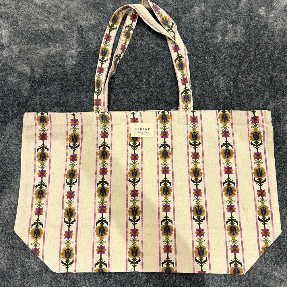 Sezane Cream and Multicolor Tote Bag